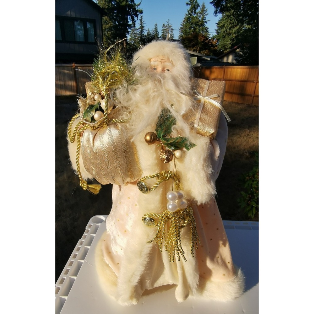 Elder Beerman Santa Claus White gold Faux Fur Coat Christmas Tree Vintage Topper